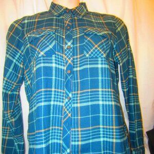 MARMOT blue green plaid LS Flannel Bridget shirt Women L $60
